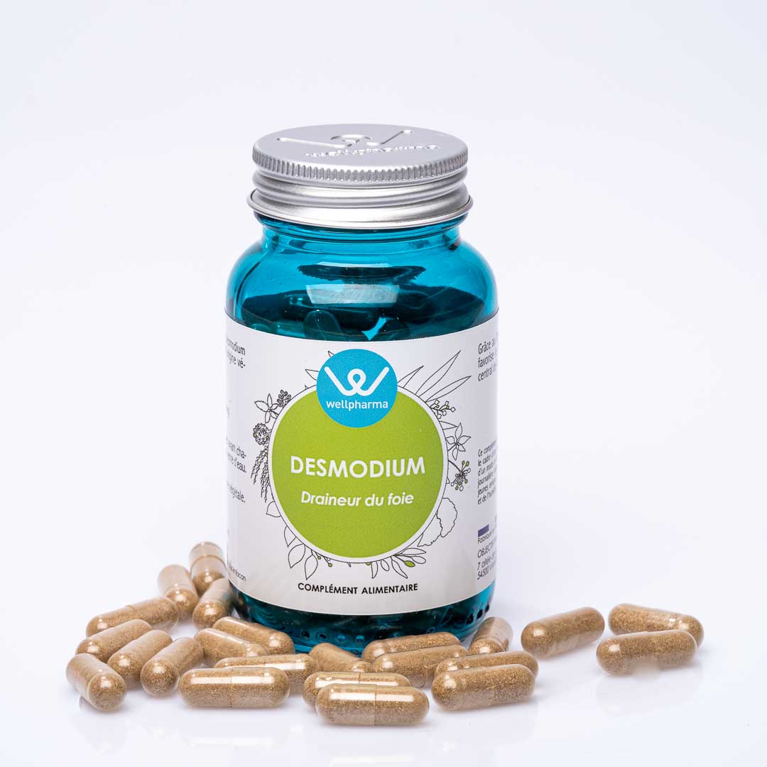 Flacon de complément alimentaire wellpharma de desmodium avec ses gélules