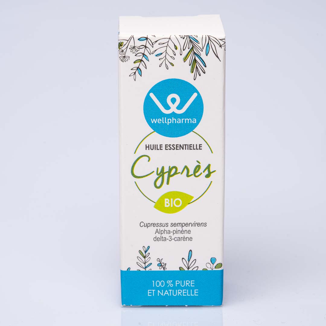 Boite d'huile essentielle wellpharma cyprès bio