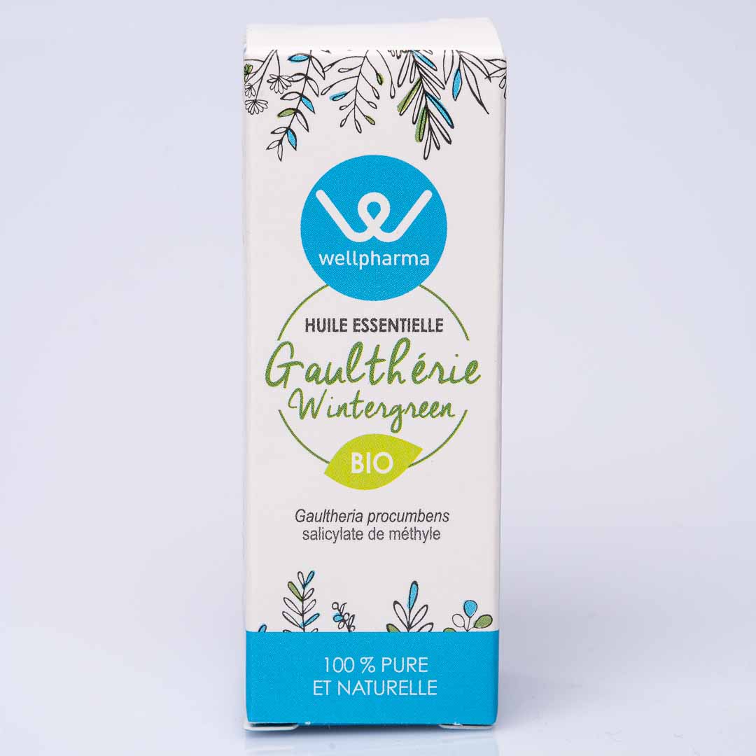 Boite d'huile essentielle wellpharma gaulthérie wintergreen bio