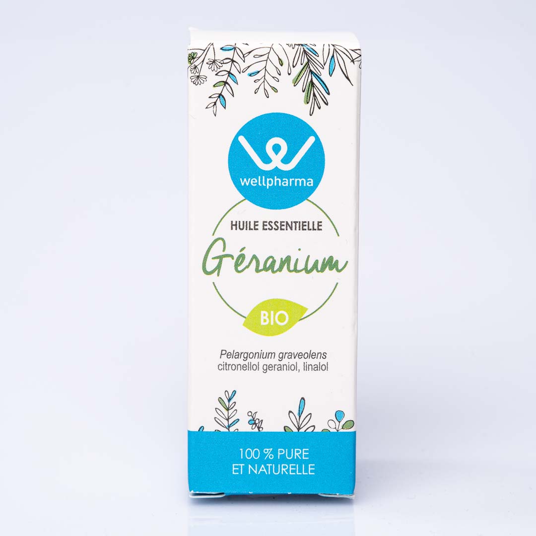 Boite d'huile essentielle wellpharma géranium bio