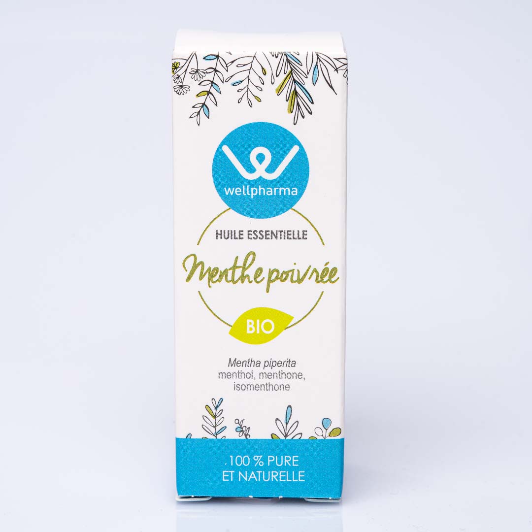 Boite d'huile essentielle wellpharma menthe poivrée bio