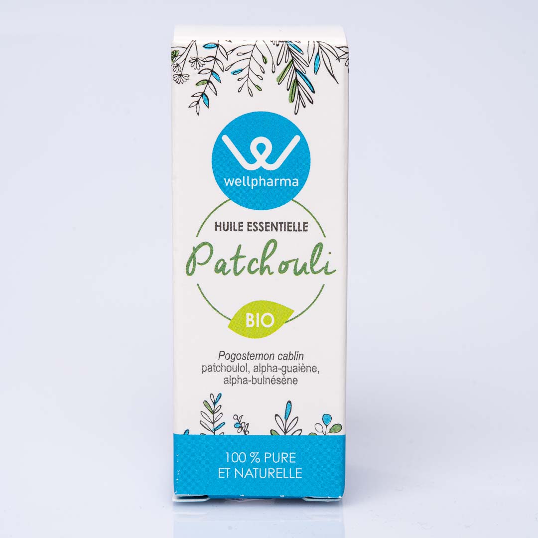 Boite d'huile essentielle wellpharma patchouli bio