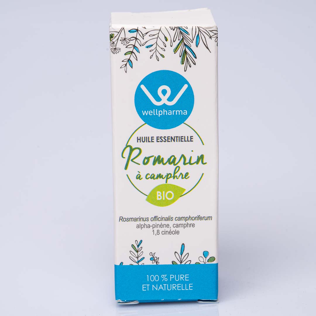 Boite d'huile essentielle wellpharma romarin à camphre bio